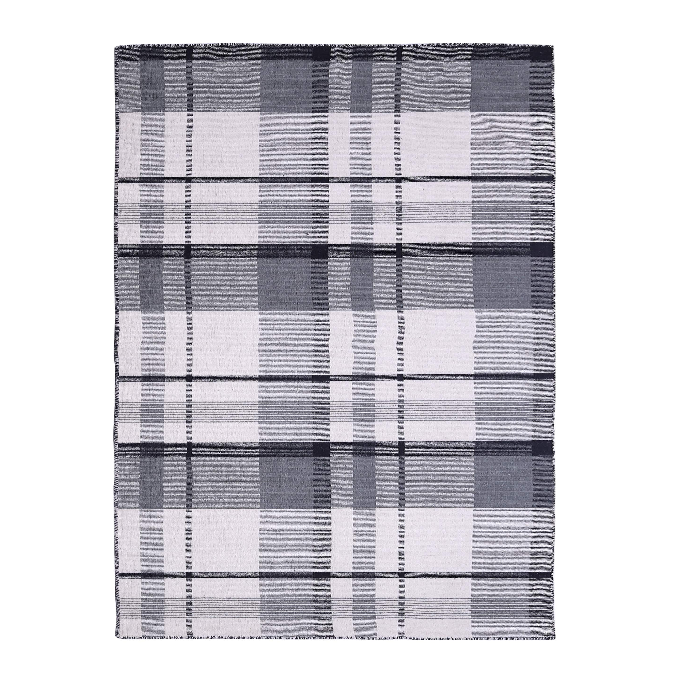 Black-Gray Plaid Handwoven Wool Rug