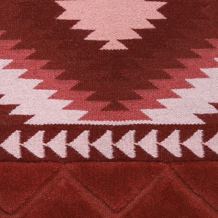 Red-Pink Ethnic Band Handwoven Wool Rug