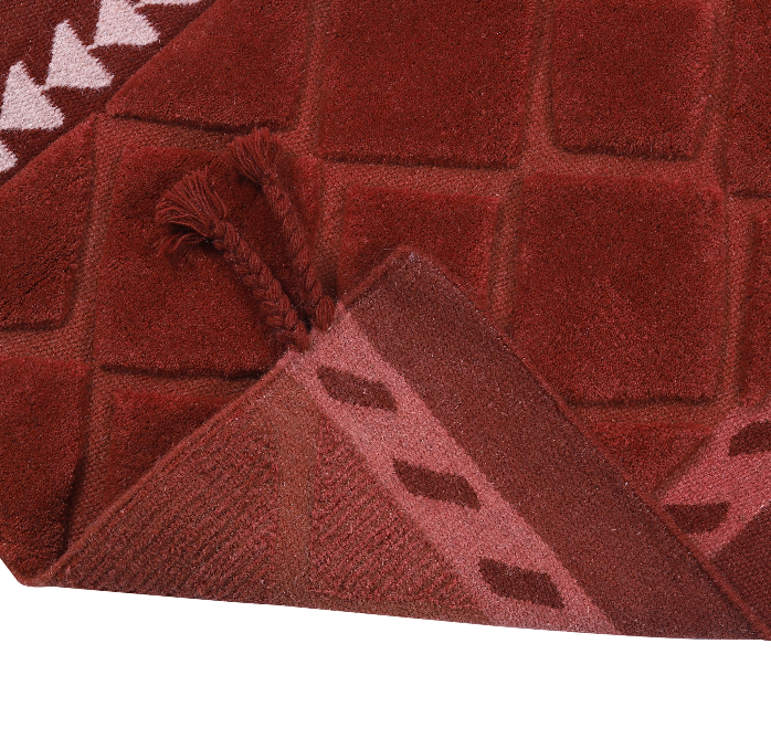 Red-Pink Ethnic Band Handwoven Wool Rug