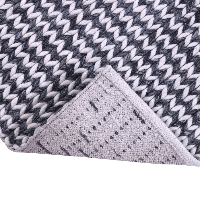 Black-Gray Vertical Stripe Handwoven Wool Rug