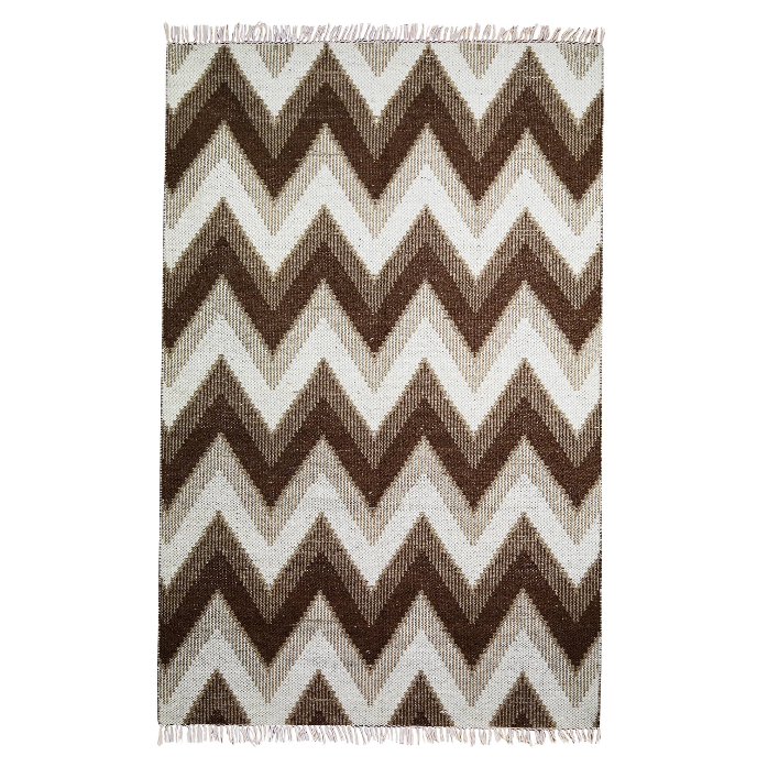 Wool Rug – Chevron Stripe Handwoven Brown & Beige