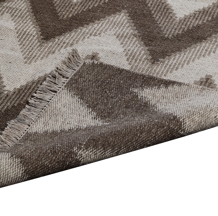 Wool Rug – Chevron Stripe Handwoven Brown & Beige