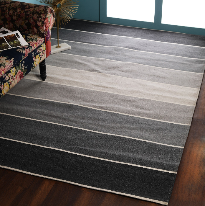 Wool Rug – Gradient Stripe Handwoven Gray Tones