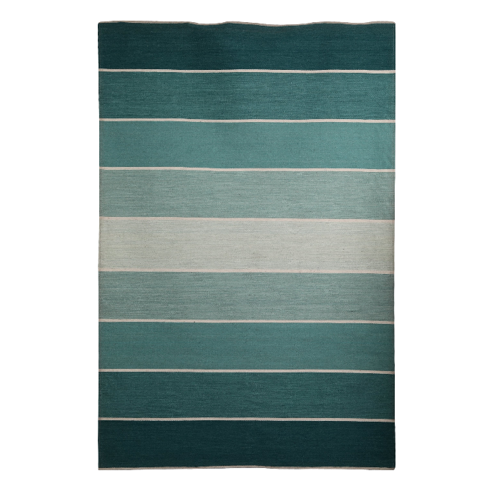 Wool Rug – Blue Teal Gradient Stripe Design