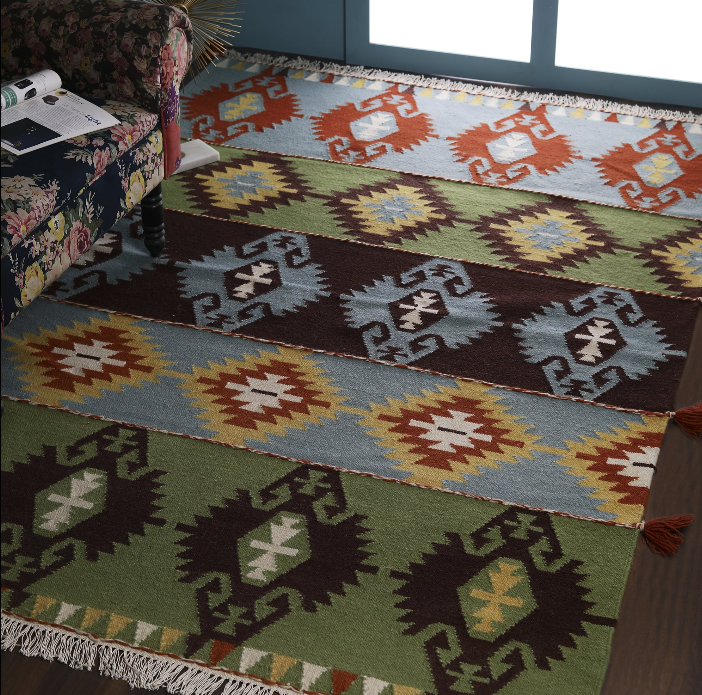 Wool Rug – Multicolor Folk Diamond Pattern