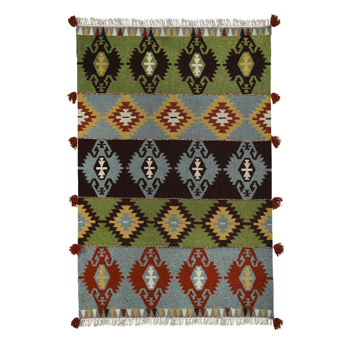Wool Rug – Multicolor Folk Diamond Pattern
