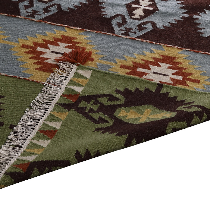 Wool Rug – Multicolor Folk Diamond Pattern