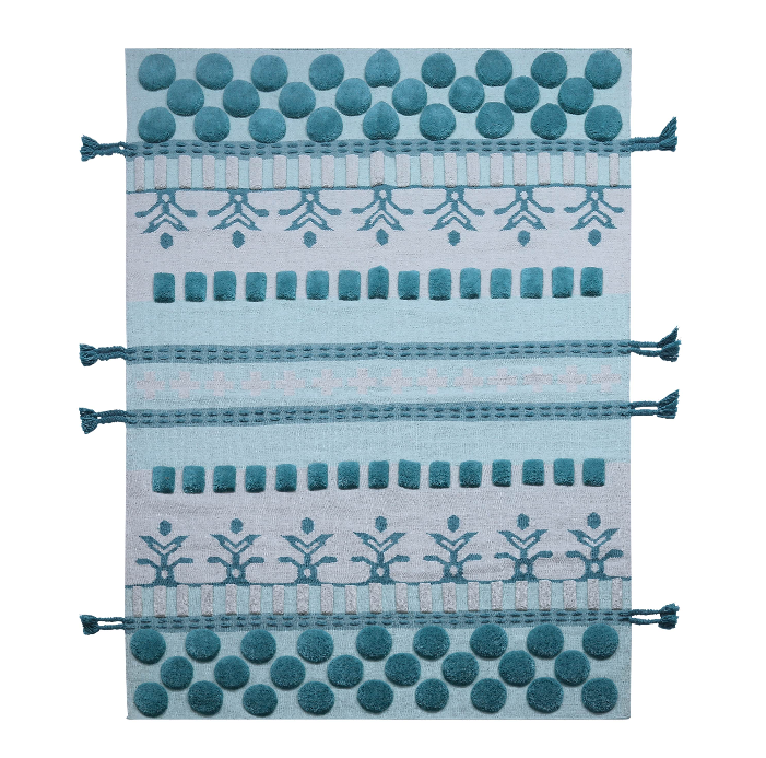 PEQURA-Indigo Blue & White Wool Carpet with Floral Medallions