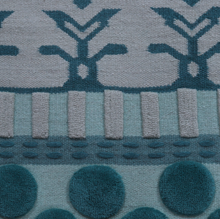 PEQURA-Indigo Blue & White Wool Carpet with Floral Medallions