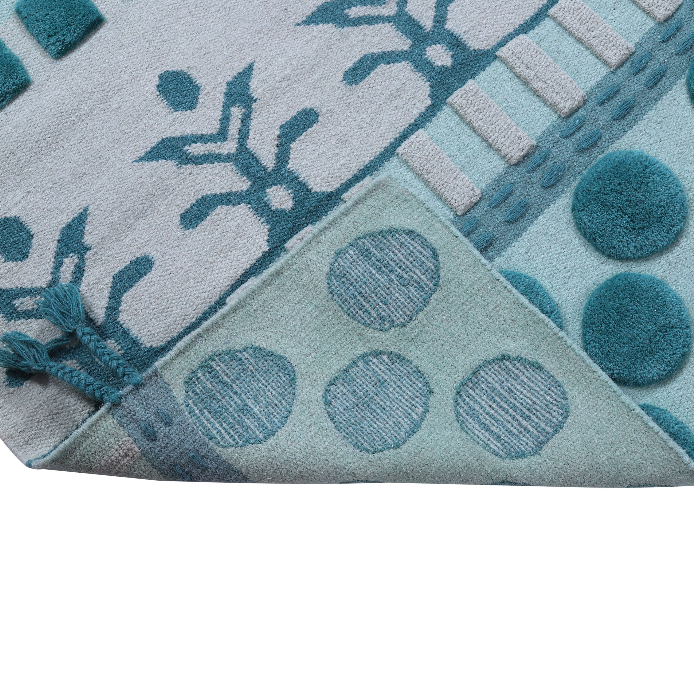 PEQURA-Indigo Blue & White Wool Carpet with Floral Medallions