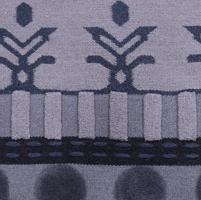 Indigo-White & Gray Wool Carpet with Floral Medallion Bands