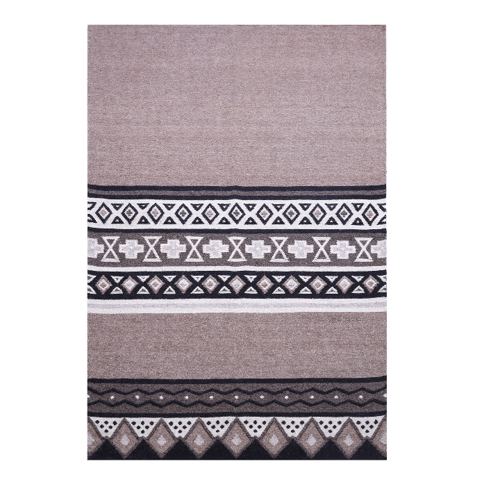 Earthy Wool Carpet with Diamond & Chevron Motifs