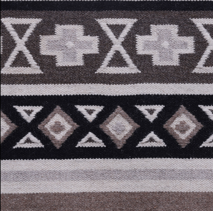 Earth-Tone Wool Carpet with Geometric Tribal Bands