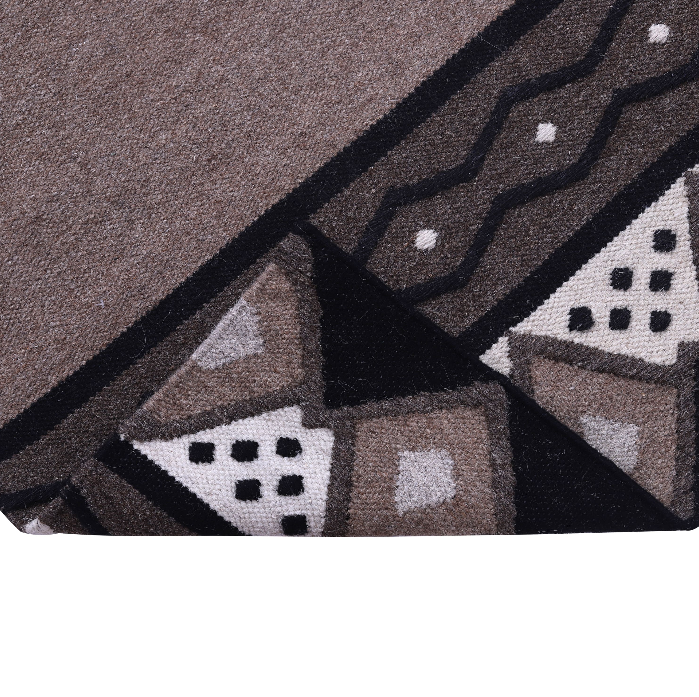 Earth-Tone Wool Carpet with Geometric Tribal Bands