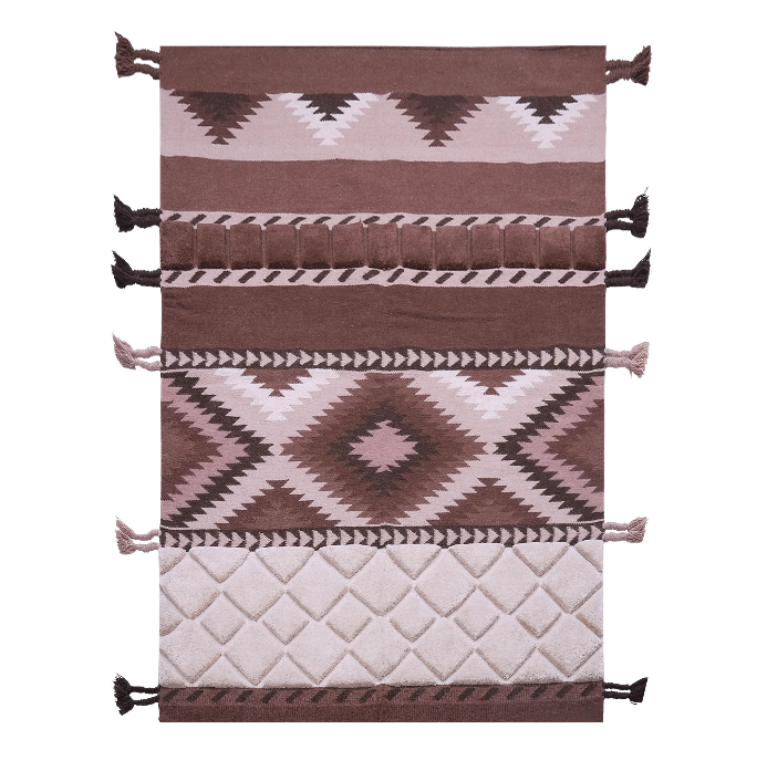 Earthy Wool Carpet with Diamond & Chevron Motifs