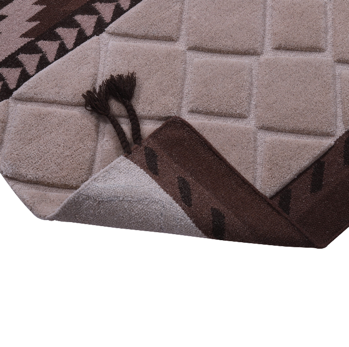 Earthy Wool Carpet with Diamond & Chevron Motifs