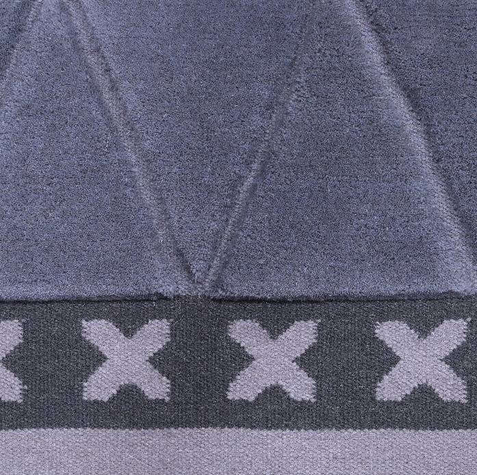 Gray-Black Wool Carpet with Diamond & Zigzag Bands