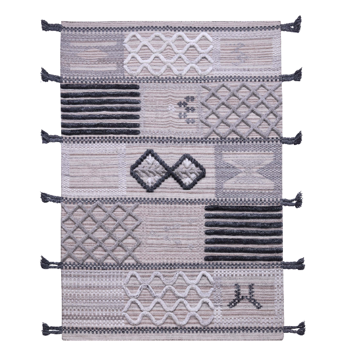 Neutral Wool Carpet – Geometric Banded Elegance