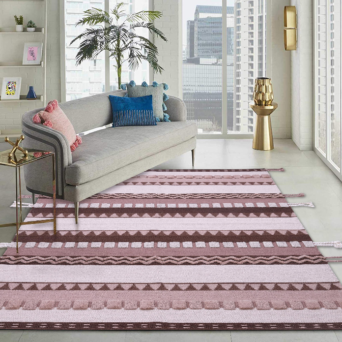 PEQURA Wool Carpet – Warm Geometric Stripe Harmony