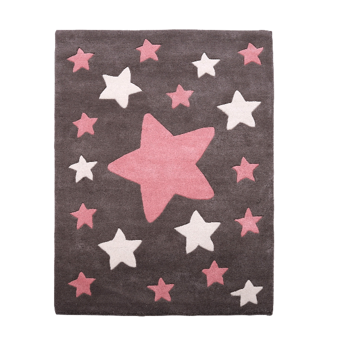 PEQURA Handwoven Wool Carpet – Brown Pink & White Star Rug, 4x6 ft