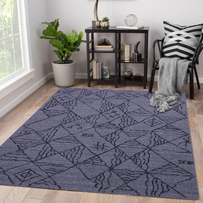 Grey and Black, Rectangle, Geometric Pattern, Wool PEQURA Rug