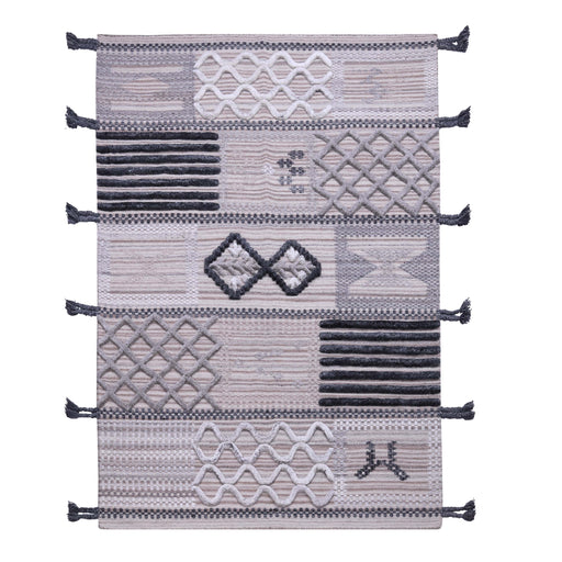 Beige, Black and Grey, Rectangle, Wool PEQURA Rug