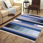 Blue, Black, and Beige, Hand-woven, Rectangle Rug