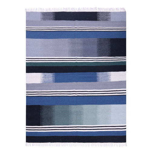 Blue, Black, and Beige, Hand-woven, Rectangle Rug
