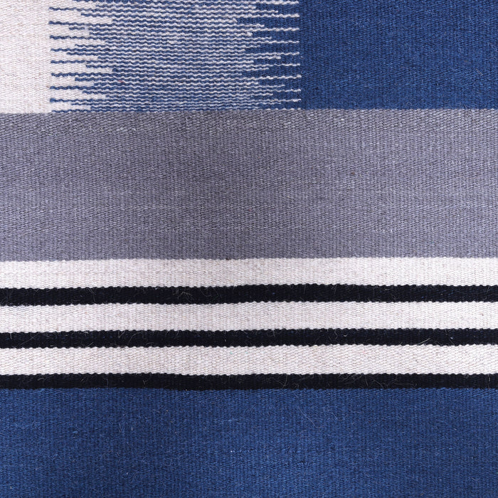 Blue, Black, and Beige, Hand-woven, Rectangle Rug