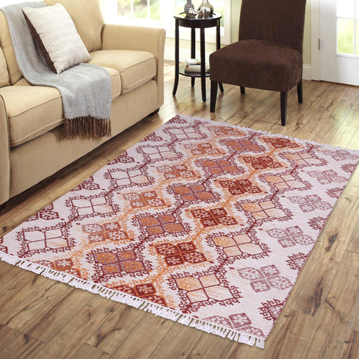 Red and Yellow, Hand-woven, Flat, Rectangle, PEQURA Rug
