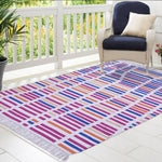 Blue, Orange, and Pink, Stripe Pattern, Cotton PEQURA Rug