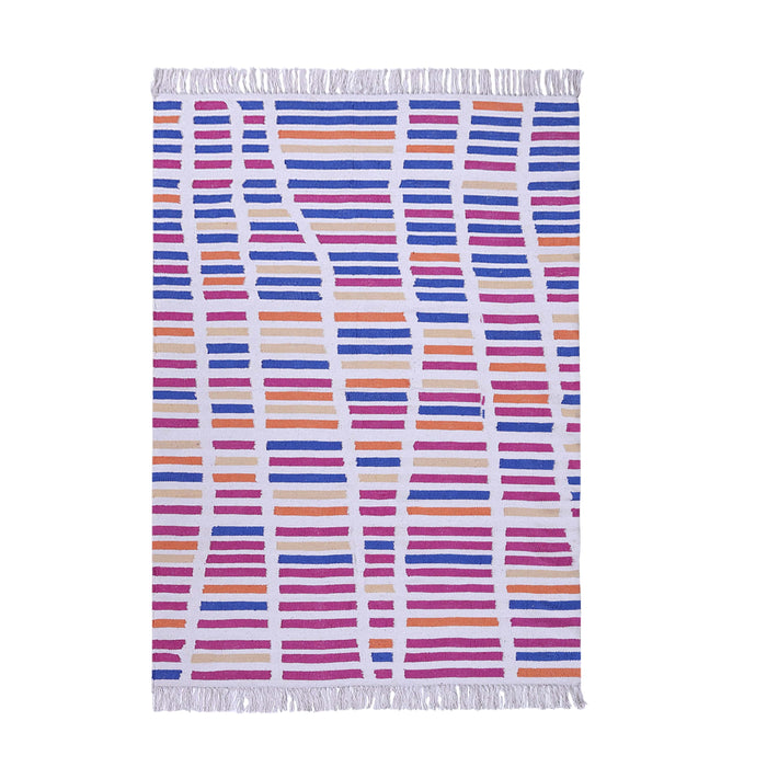 Blue, Orange, and Pink, Stripe Pattern, Cotton PEQURA Rug