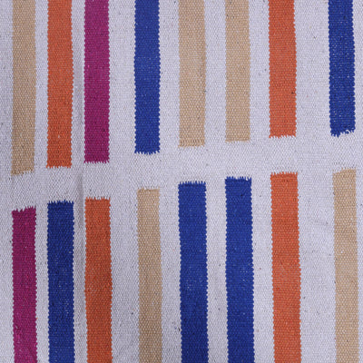 Blue, Orange, and Pink, Stripe Pattern, Cotton PEQURA Rug