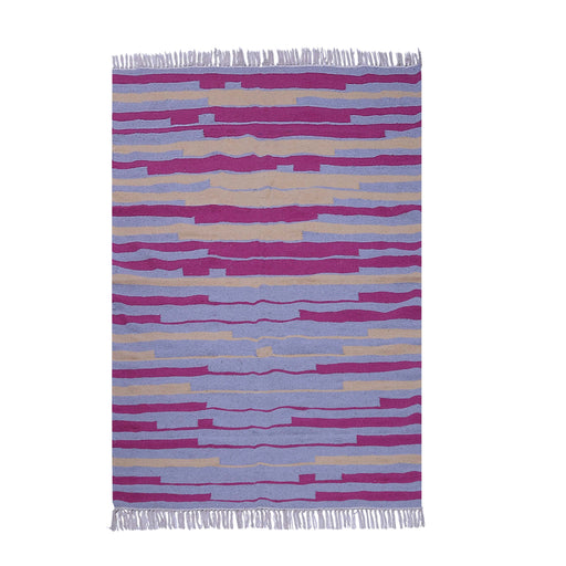 Grey, Pink, and Yellow, Stripe Pattern, Cotton PEQURA Rug