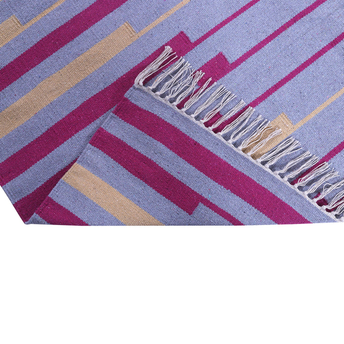 Grey, Pink, and Yellow, Stripe Pattern, Cotton PEQURA Rug