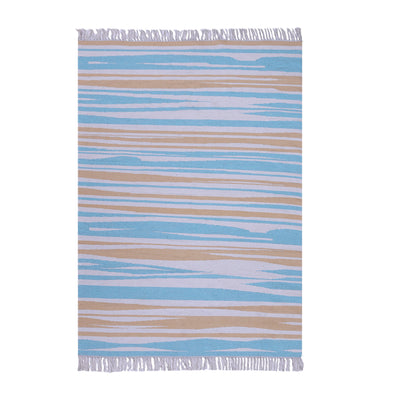 Sky Blue, White, and Yellow, Cotton PEQURA Rug