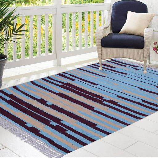 Blue, Turquoise and Yellow, Stripe Pattern PEQURA Rug
