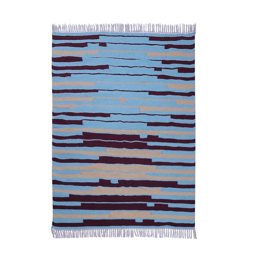 Blue, Turquoise and Yellow, Stripe Pattern PEQURA Rug