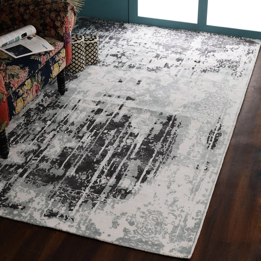 Grey and Light Green, Abstract Print, Rectangle, PEQURA Rug