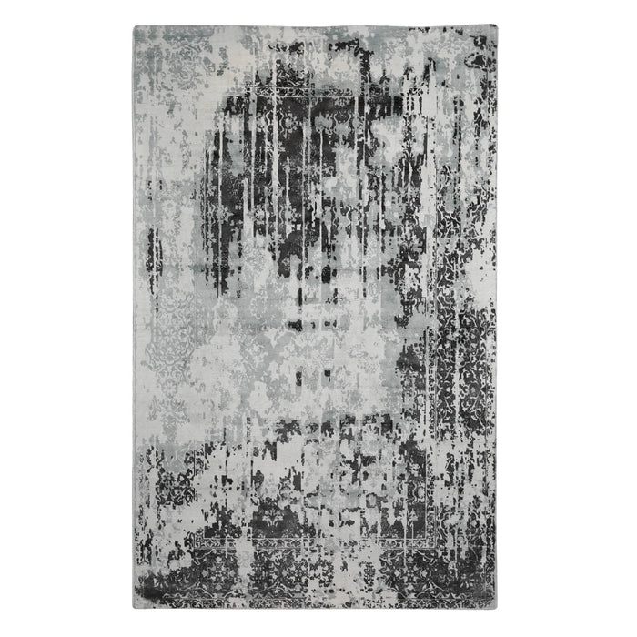 Grey and Light Green, Abstract Print, Rectangle, PEQURA Rug