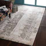 Beige and Brown, Abstract Printed, Hand-Woven PEQURA Rug