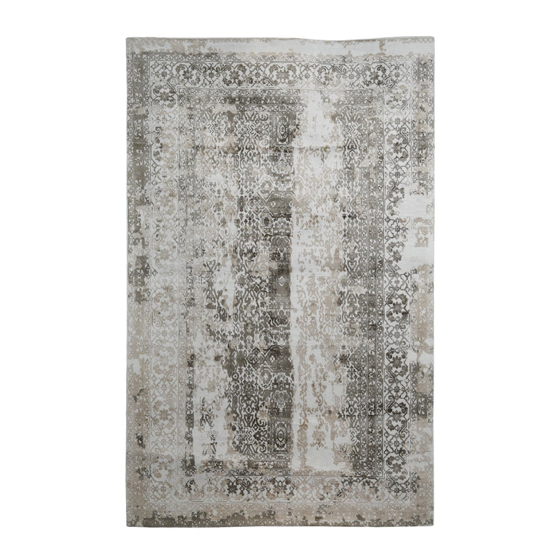 Beige and Brown, Abstract Printed, Hand-Woven PEQURA Rug