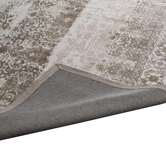 Beige and Brown, Abstract Printed, Hand-Woven PEQURA Rug