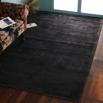 Dark Grey, Self-Stripe, Viscous, PEQURA Rug