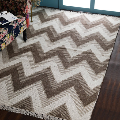 Brown and Beige, Stripe Geometric Pattern, PEQURA Rug