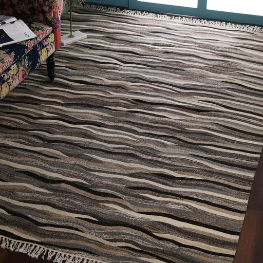 Beige and Brown, Modern Stripe, Hand-woven PEQURA Rug