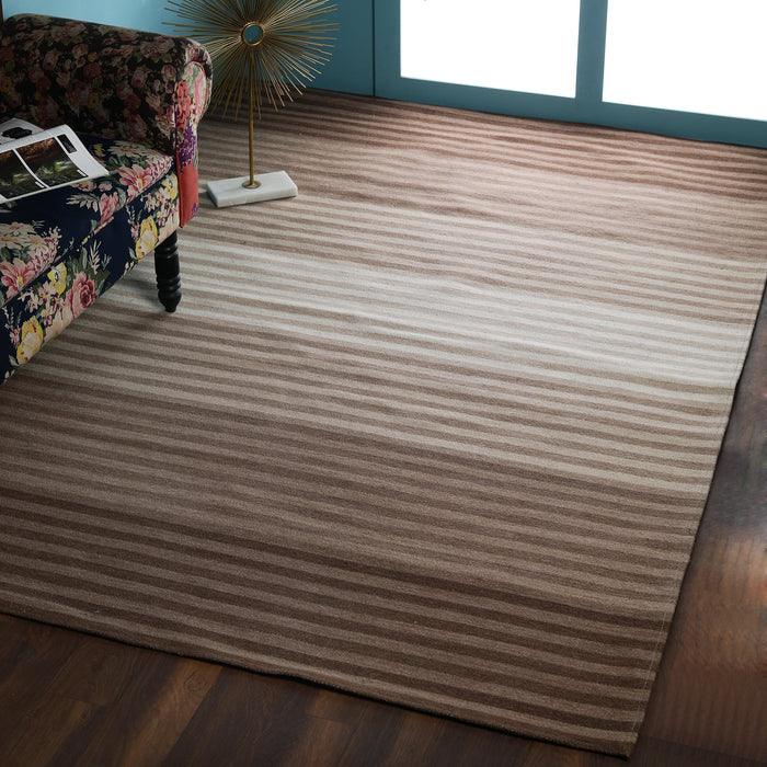 Off-White, Beige and Brown, Stripe Pattern, Contrast, Woollen PEQURA Rug.