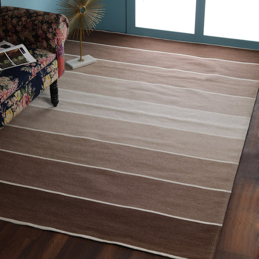 Brown Gridded Stripes Wool PEQURA Rug