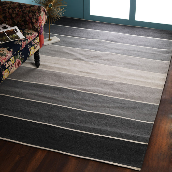 Brown Gridded Stripes Wool PEQURA Rug