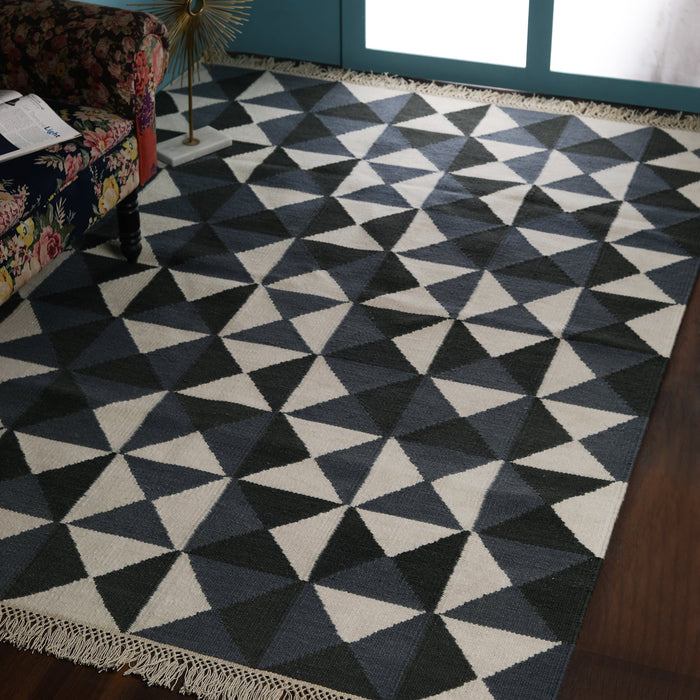 Grey and Dark Grey Contrast, Geometric Pattern PEQURA Rug